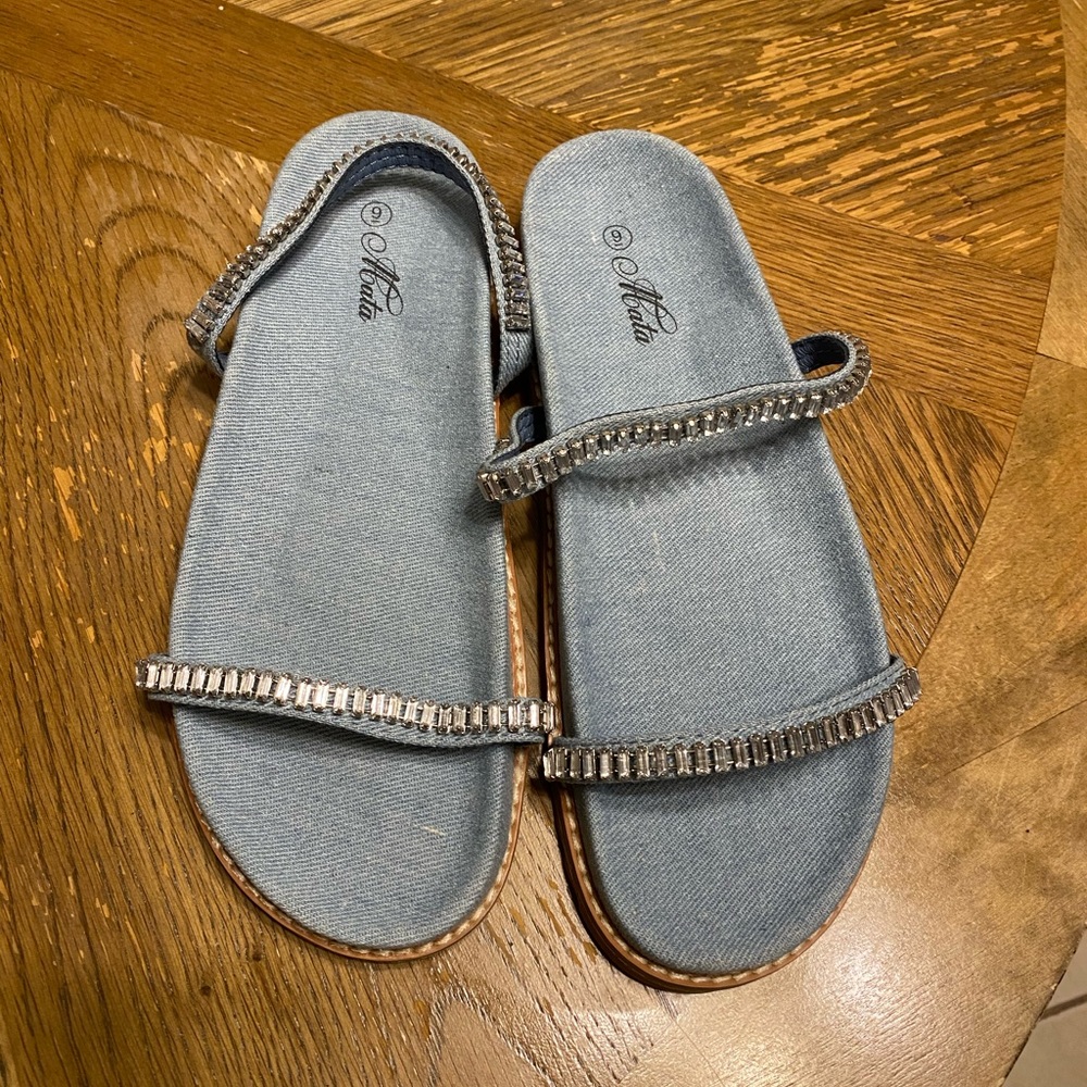 Jean slides with rhinestone embellishments (Brand New)